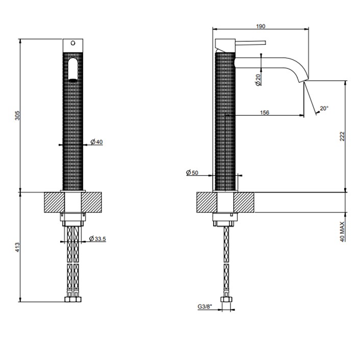 Gessi Смеситель для раковины, на 1 отв., высокий, h: 305мм, излив: 156мм, 316, 54206#707 цвет: brushed black metal pvd