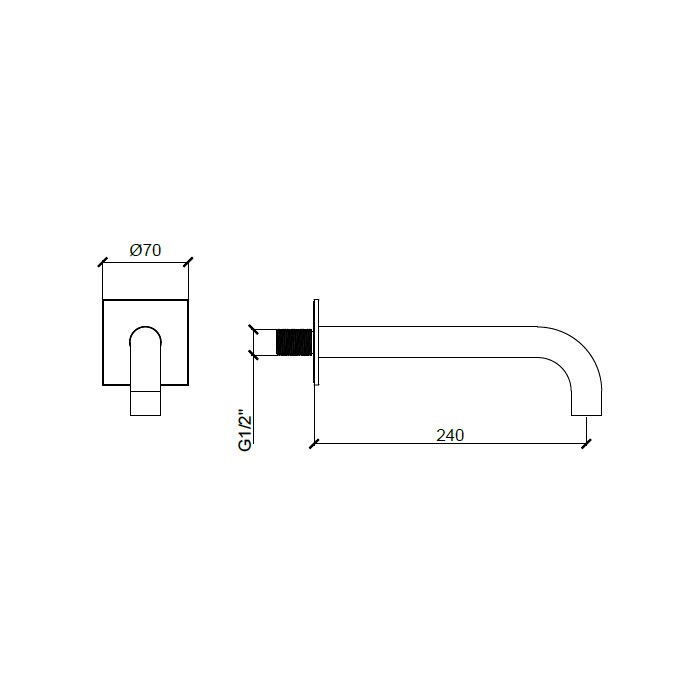 Излив настенный 24 cм для ванны, с квадратным отражателем, Almar Universal, E098011.AB цвет: черный металл брашированный PVD