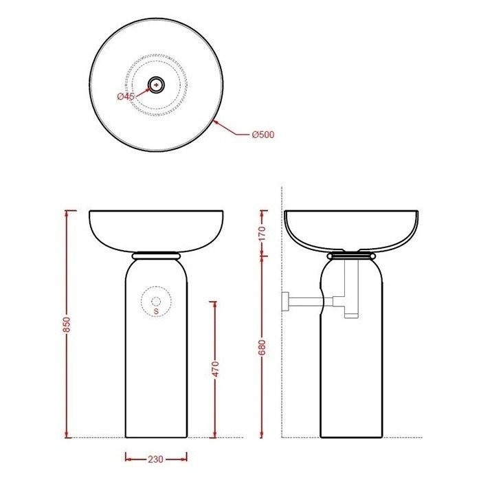 Раковина 50см., на пьедестале, без отв., Artceram Jolie, JOL001 05 00 цвет: белый