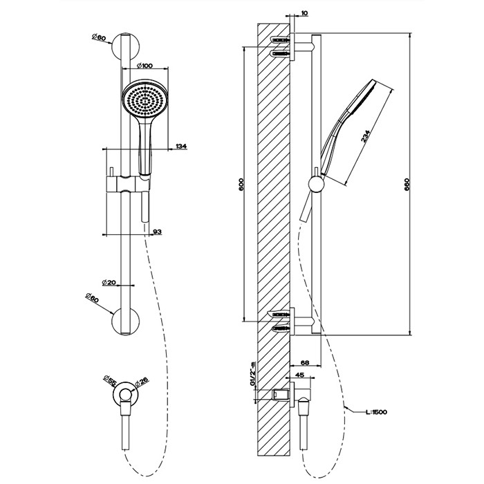 Gessi Душевой гарнитур, с ручным душем, шланг 1,5м и вывод воды, Emporio shower, 47306#031 цвет: хром