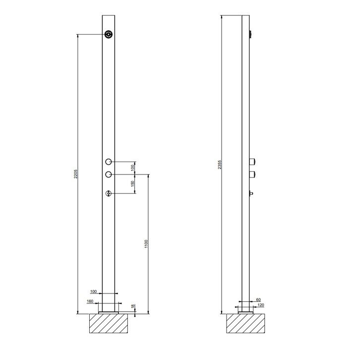 Gessi Душевая стойка для установки на улице, напольная, на 2 выхода, без ручек, ручного душа и верхнего душа, Outdoor, 63207#299 цвет: black xl