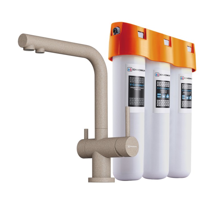 Omoikiri комплект смеситель+фильтр Nagano-SA-P + Pure drop Lite, бежевый арт. 4055.8028P