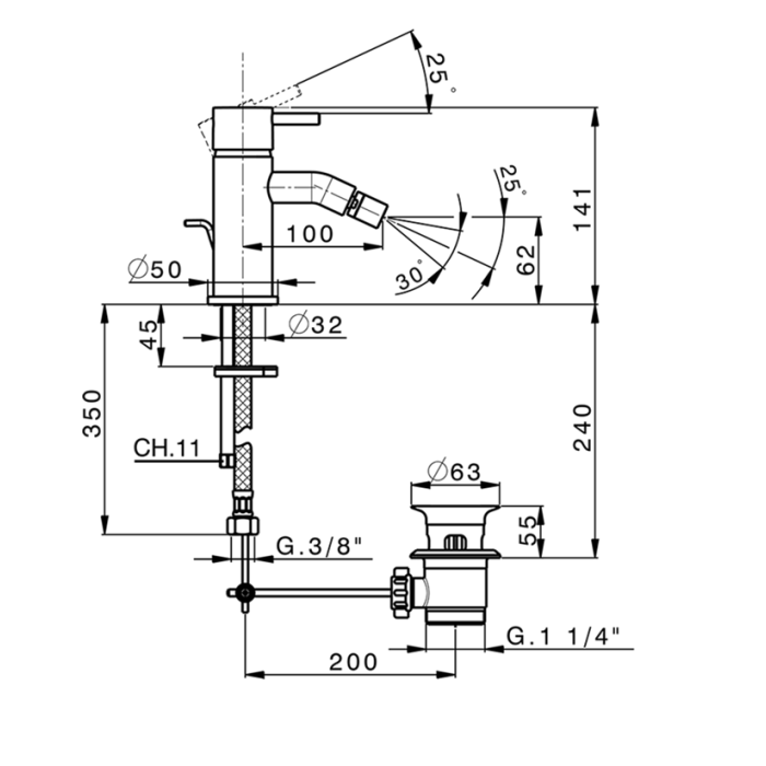 Cisal смеситель для биде ln0005504q less new cisal, цвет: белый матовый