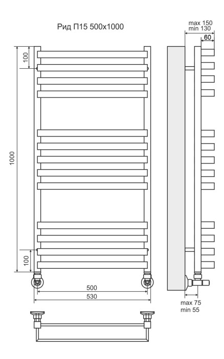 Terminus водяной полотенцесушитель рид п13 500х1000, люкс арт. 4670078513441