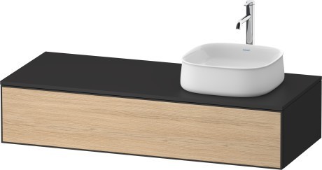 Duravit тумба подвесная с вырезом под раковину справа 550 мм х 1300 мм х 281 мм, zencha, ze4812r30800000 цвет: натуральный дуб/графит суперматовый