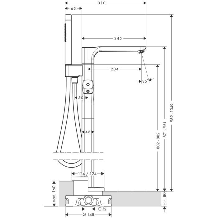 AXOR напольный термостат для ванны, Urquiola, сталь арт. 11422800