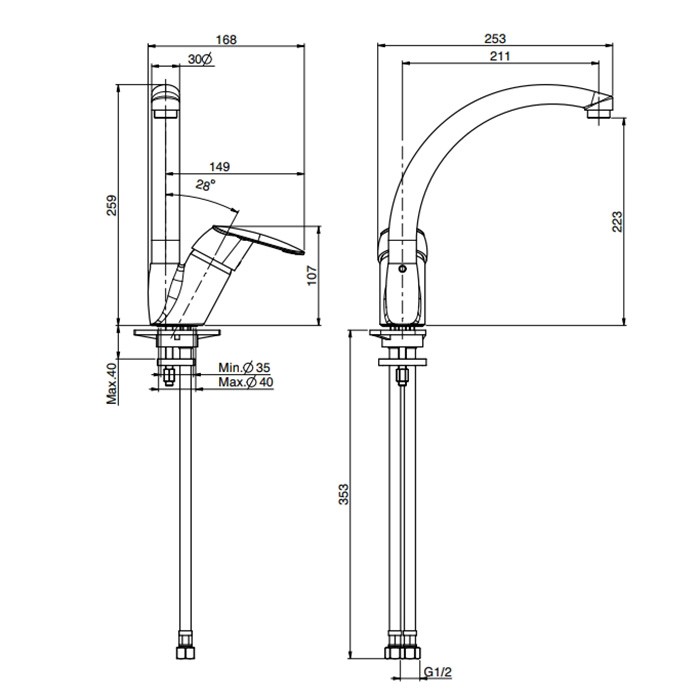 Fima Carlo Frattini смеситель для кухни, на 1 отв., kitchen, хром арт. f3207/2cr.es