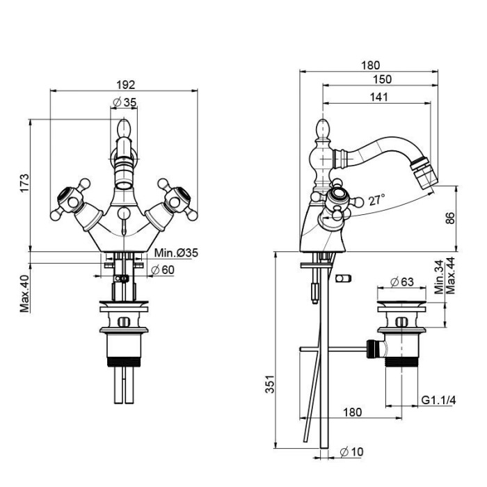 Fima Carlo Frattini смеситель для биде на 1 отверстие с вращающимся изливом, elizabeth, хром арт. f5092cr