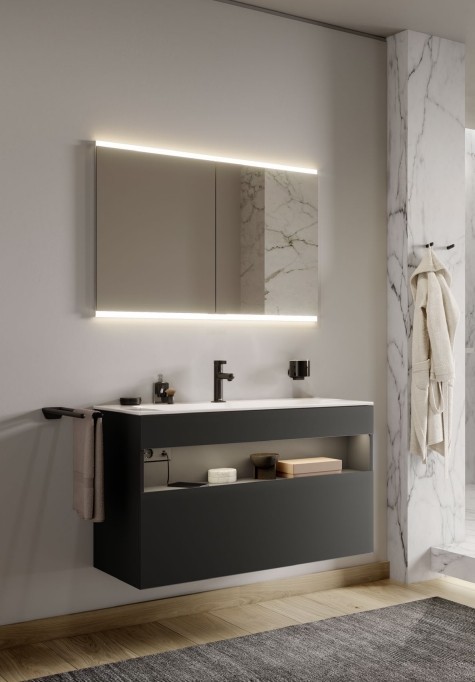 Keuco тумба под раковину с освещением 490 мм х 1200 мм х 625 мм, с 1 выдвижным ящиком, с сифоном, инокс/инокс, stageline, инокс матовый арт. 32882 290100