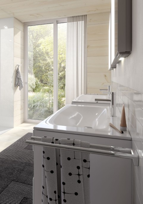 Keuco тумба под раковину с освещением 490 мм х 1200 мм х 625 мм, с 1 выдвижным ящиком, с сифоном, инокс/инокс, stageline, инокс матовый арт. 32882 290100