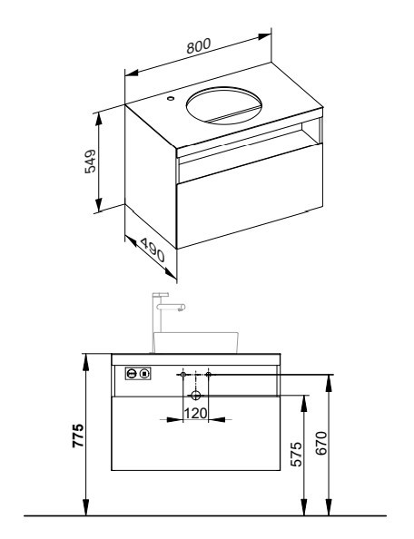 Keuco тумба под раковину с освещением 490 мм х 800 мм х 549 мм, с 1 выдвижным ящиком, с отверстием под смеситель слева, с сифоном, кашемир/кашемир, stageline, кашемир арт. 32864 180100
