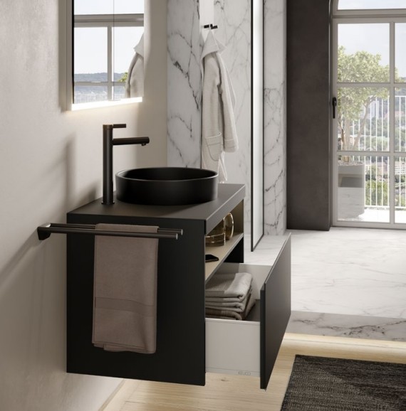 Keuco тумба под раковину с освещением 490 мм х 800 мм х 549 мм, с 1 выдвижным ящиком, с отверстием под смеситель слева, с сифоном, кашемир/кашемир, stageline, кашемир арт. 32864 180100