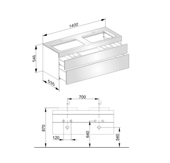 Keuco тумба подвесная под раковину с отверстиями под смесители, с двумя выдвижными фронтами, edition 400, антрацит арт. 31574 390100