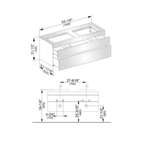 Keuco тумба подвесная под раковину с отверстиями под смесители, с двумя выдвижными фронтами, edition 400, антрацит арт. 31574 390100