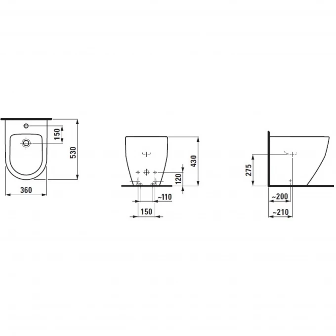 LAUFEN биде напольное 530 x 360 x 430 мм, PRO - 8.3295.2.000.302.1