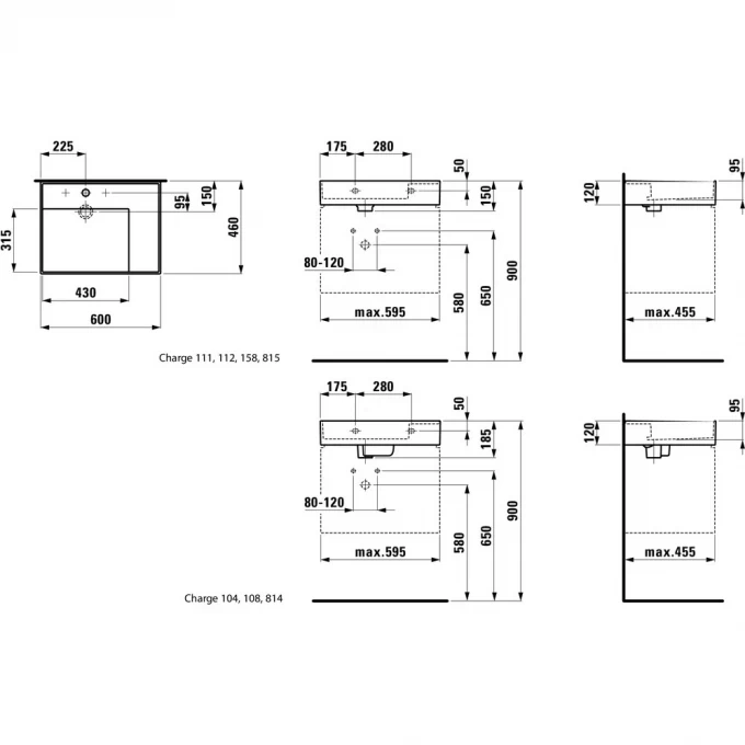 LAUFEN раковина подвесная 60x46 с полочкой справа, KARTELL - 8.1033.4.000.104.1