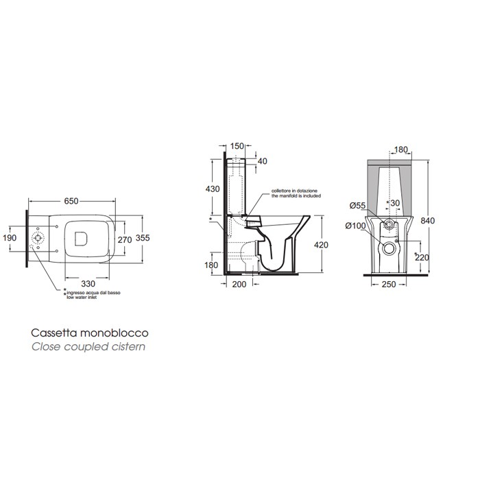 Azzurra унитаз моноблок 65х35см, слив в стену, Azzurra, PRVCMP000000BI/(PRU100/MBP bi) B19002F/40 cr PRCSMB000000BI (PRU400/MBL bi) цвет: белый