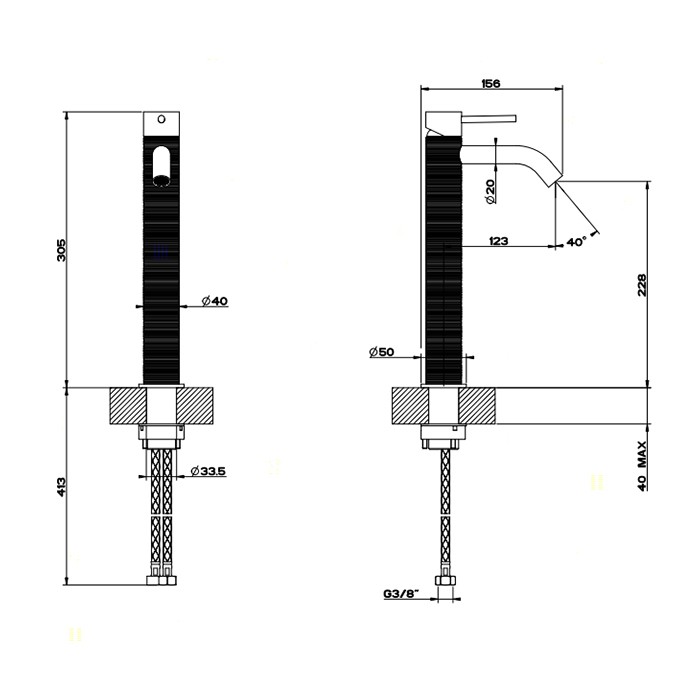Gessi Смеситель для раковины высокий, без донного клапана, Trame, 54309#239 цвет: шлифованная сталь