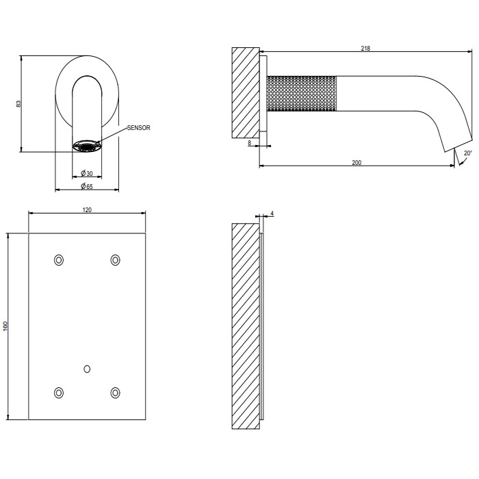 Gessi Смеситель для раковины, настенный, электронный, 316, 54415#239 цвет: steel brushed