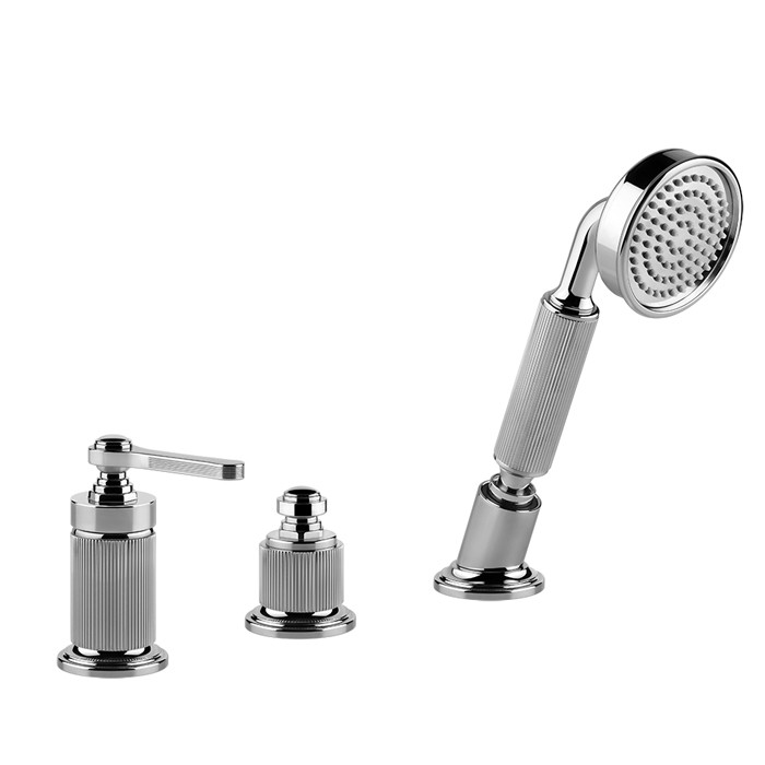 Gessi Смеситель для установки на борт ванны на 3 отверстия, однорычажный, без излива, с ручным душем и шлангом 1500 мм., Venti20, 65043#031 цвет: хром