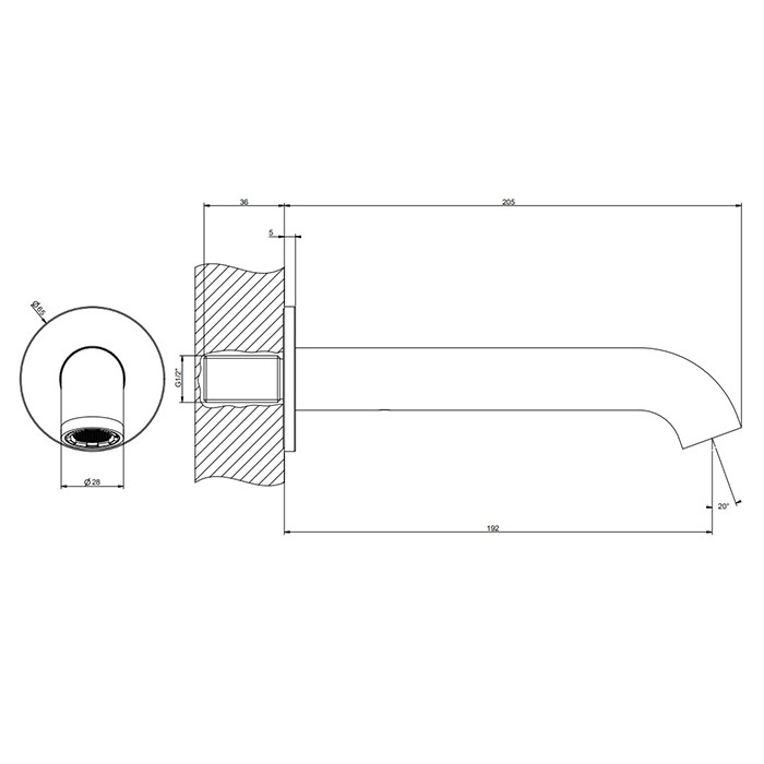 Gessi Настенный излив с длиной под заказ., Origini, 66103#707 цвет: black metal brushed pvd