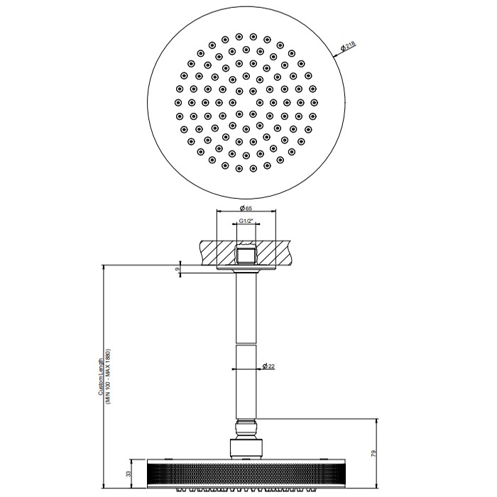 Gessi Верхний душ d20 см, потолочный, Inciso, 58188#031 цвет: хром