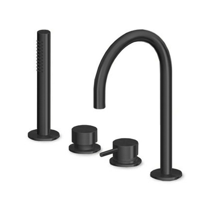 Zucchetti смеситель на борт ванны, на 4 отв., с ручным душем, helm, brushed total black pvd арт. zhe508.xp81