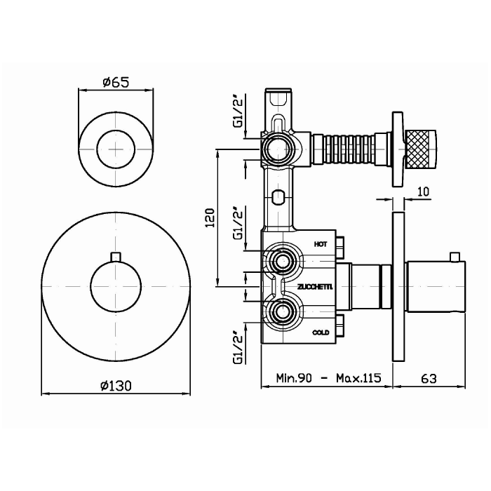 Zucchetti термостатический смеситель, с стопором 1/2, isystick, хром арт. zd1659 r97820