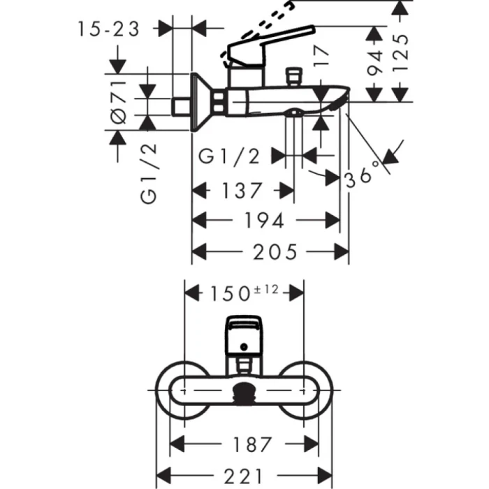 Hansgrohe смеситель для ванны, Logis Loop, хром арт. SET/71244000/26275000