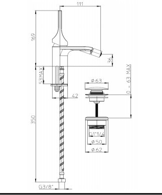 Bossini однорычажный смеситель для биде 169 мм, с донным клапаном, apice-r, черный арт. e89601.073