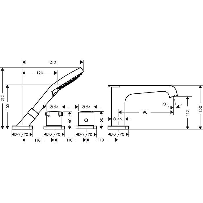 AXOR термостат на край ванны, Citterio E, золото арт. 36411990