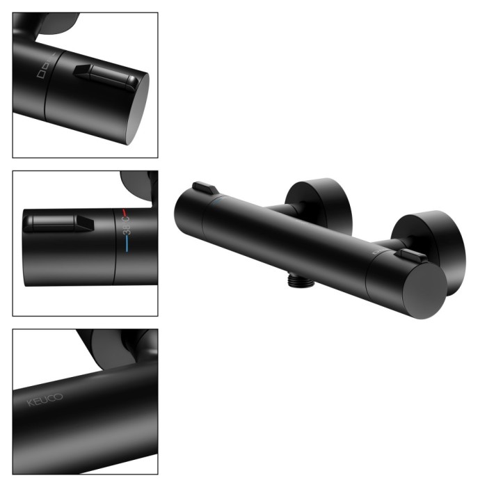 Keuco термостат для душа blue с защитой от обратного потока, plan blue, черный матовый арт. 53926 371001