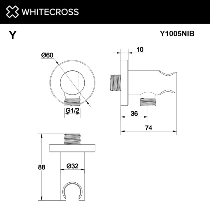 Угловой соединительный элемент, Whitecross Y brushed nickel, брашированный никель арт. Y1005NIB