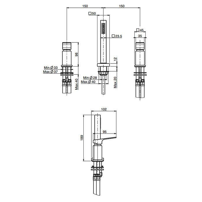 Fima Carlo Frattini смеситель на борт ванны, на 3 отв., с ручным душем, fit, хром арт. f3394/1ncr