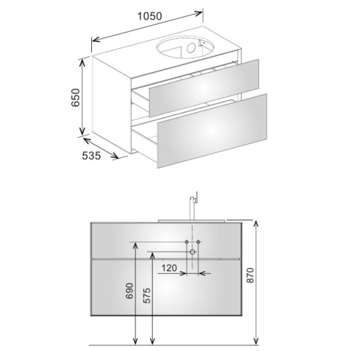 Keuco тумба под умывальник, 1050х650х535 мм отверстие справа 2 ящика фасад дуб, edition lignatur, арт. 33371 700222