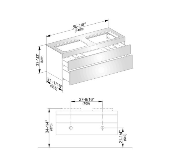 Keuco тумба подвесная под раковину без отверстия под смеситель, с двумя выдвижными фронтами, edition 400, антрацит арт. 31574 390000